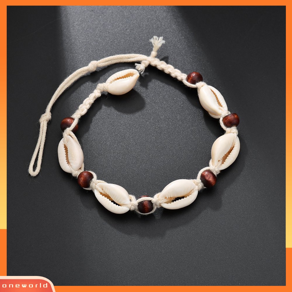 [WOD] Wanita Bohemian Manik-Manik Kayu Shell Kepang Tali Gelang Kaki Pantai Pesona Kaki Perhiasan