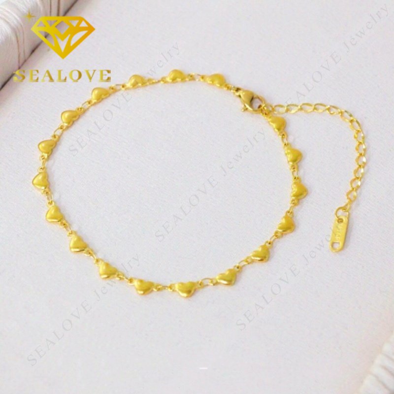 Gelang Kaki Titanium Anti Karat Emas 18K Hati Cantik Elegan Korea Fashion Aksesoris Wanita Perhiasan