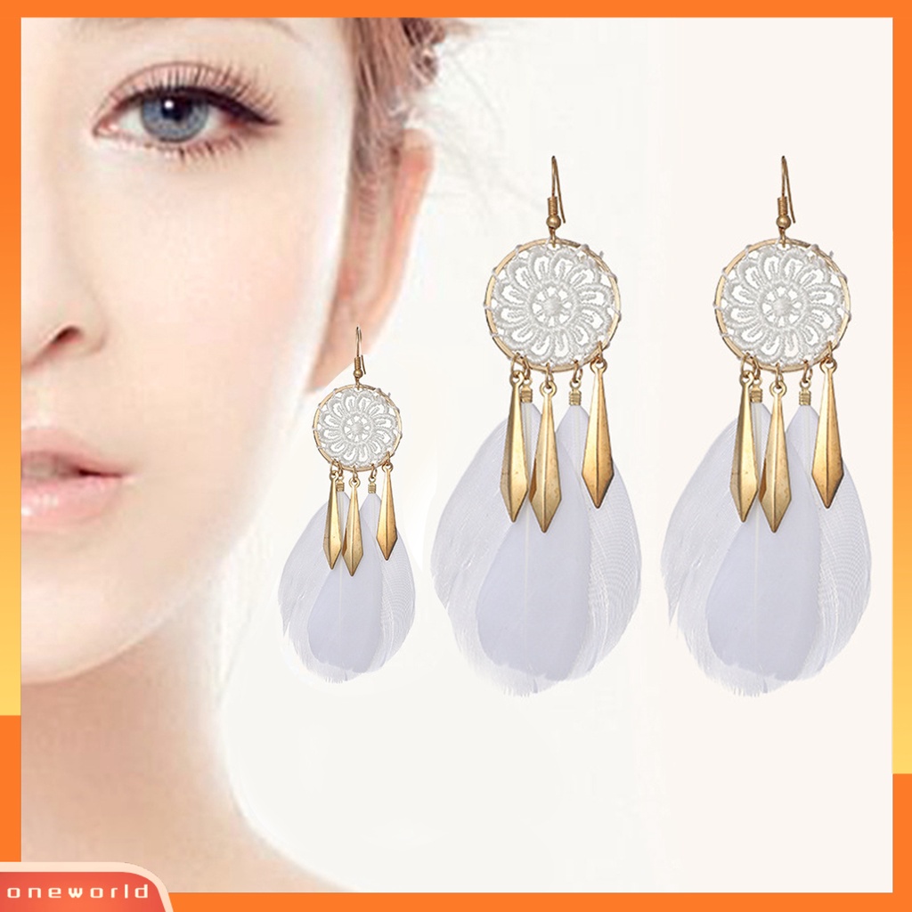 [WOD] 1pasang Anting Kait Dreamcatcher Bentuk Bulu Perhiasan Bohemian Jumbai Anting Untuk Pesta Pernikahan Perjamuan Prom