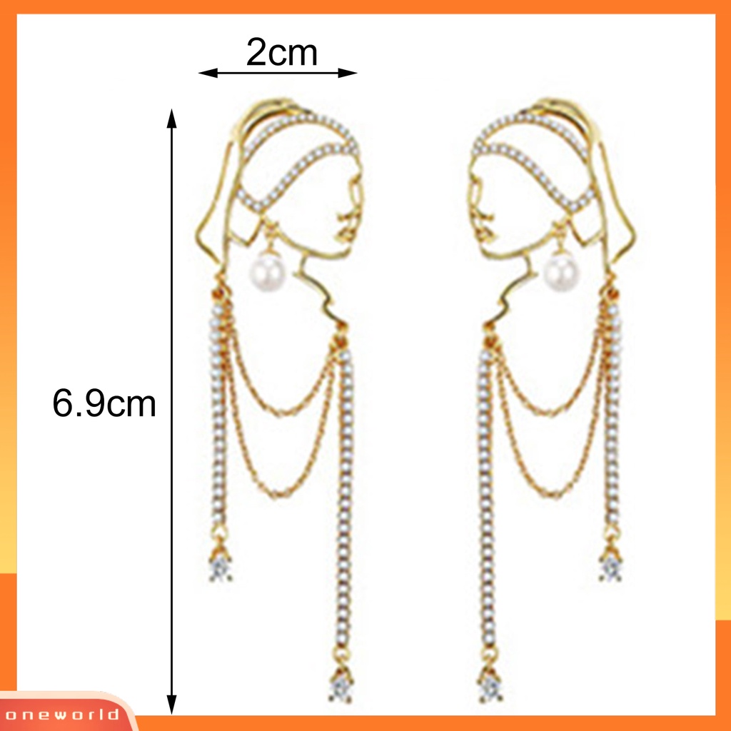 [WOD] 1pasang Anting Lady Mutiara Imitasi Abstrak Rumbai Gadis Potret Kepribadian Indah Drop Earrings Untuk Hadiah