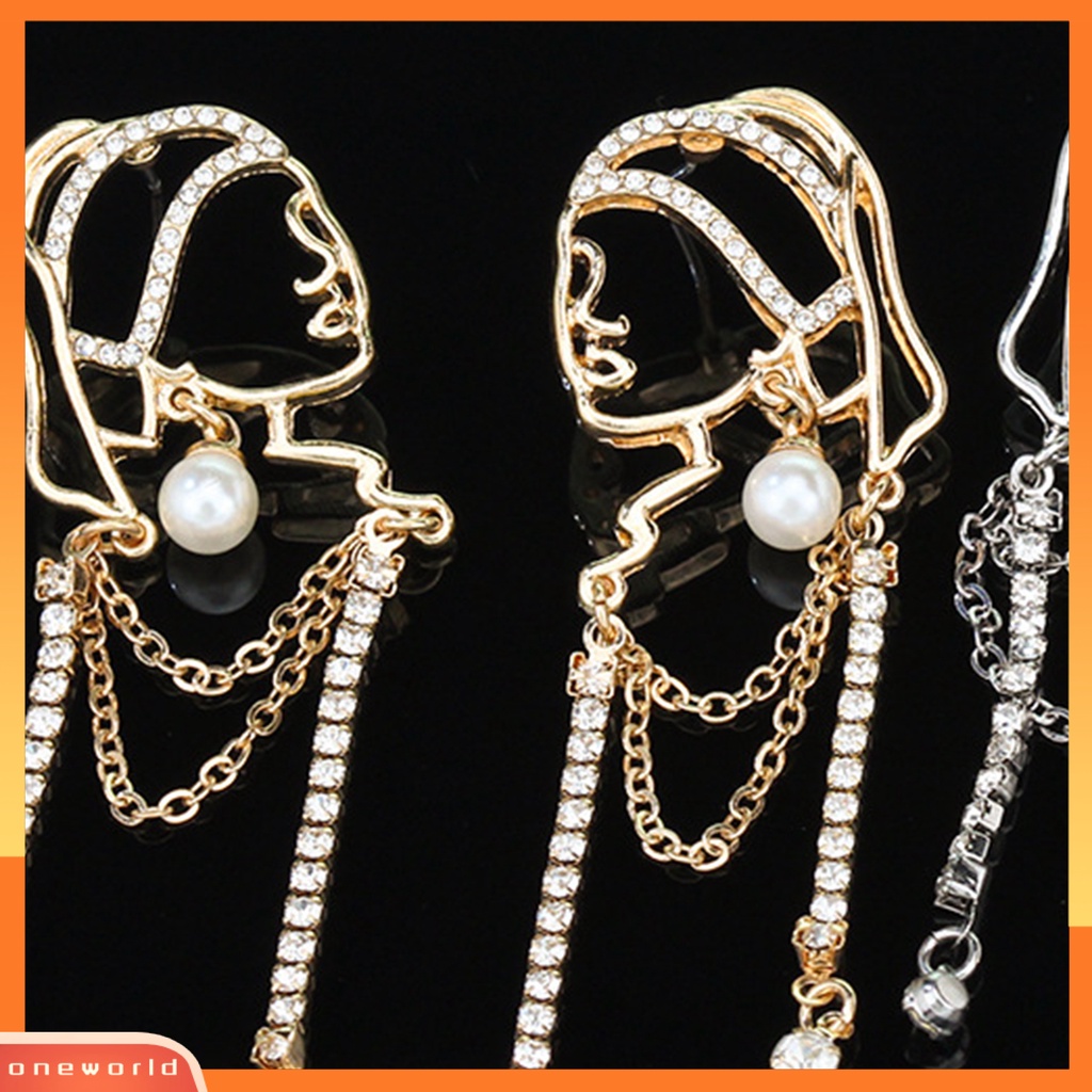 [WOD] 1pasang Anting Lady Mutiara Imitasi Abstrak Rumbai Gadis Potret Kepribadian Indah Drop Earrings Untuk Hadiah