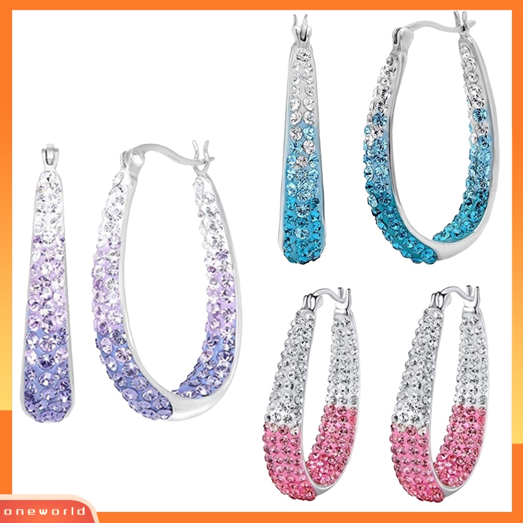 [WOD] 1pasang Anting Hoop Hias Berlian Imitasi Bahan Alloy Valentine Day Huggie Earrings Untuk Wanita
