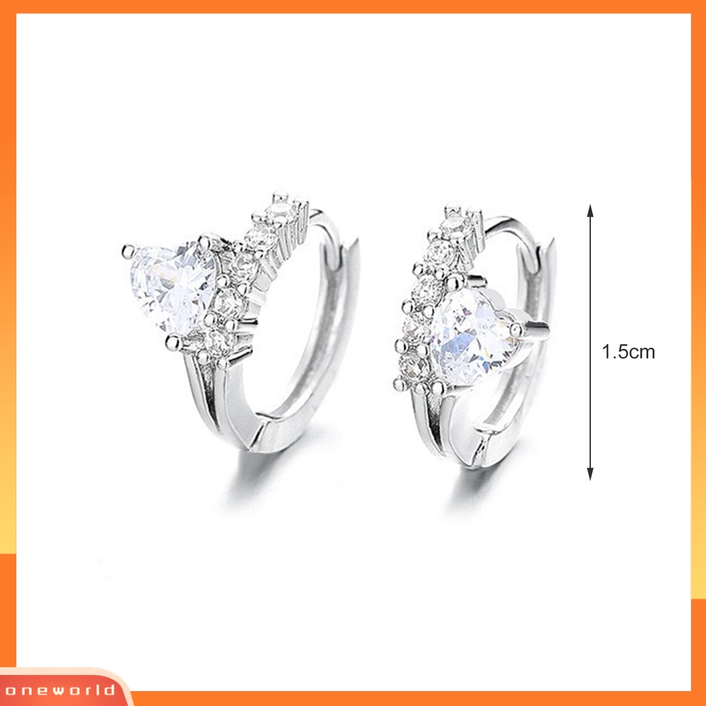 [WOD] 1pasang Anting Leverback Manis Kecil Mewah Bertatahkan Berbentuk Hati Cubic Zirconia Hoop Earrings Perhiasan Pesta