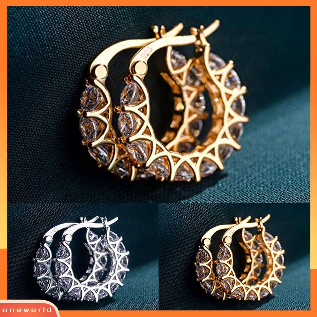 [WOD] 1pasang Anting Hoop Wanita U-shaped Rhinestones Jewelry Anting Lingkaran Gaya Perancis Ringan Untuk Pernikahan