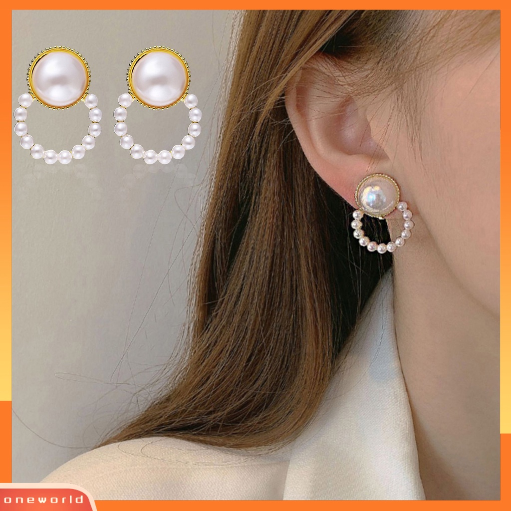 [WOD] 1pasang Anting Wanita Gaya Perancis Retro Elegan Berlapis Emas Hypoallergenic Hadiah Fashion Perhiasan High Gloss Faux Pearl Cross Ladies Earrings Untuk Pesta