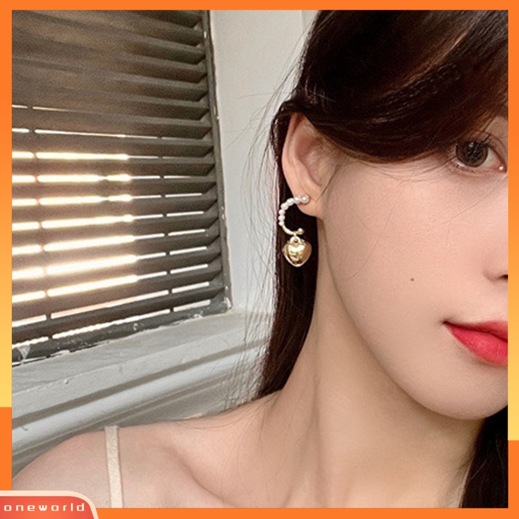 [WOD] 1pasang Drop Earrings Temperamen Elegan Mutiara Imitasi Kilau Terang Geometris Hias Hadiah Wanita Romantis Hati Liontin Stud Earrings Perhiasan Untuk Pakaian Sehari-Hari