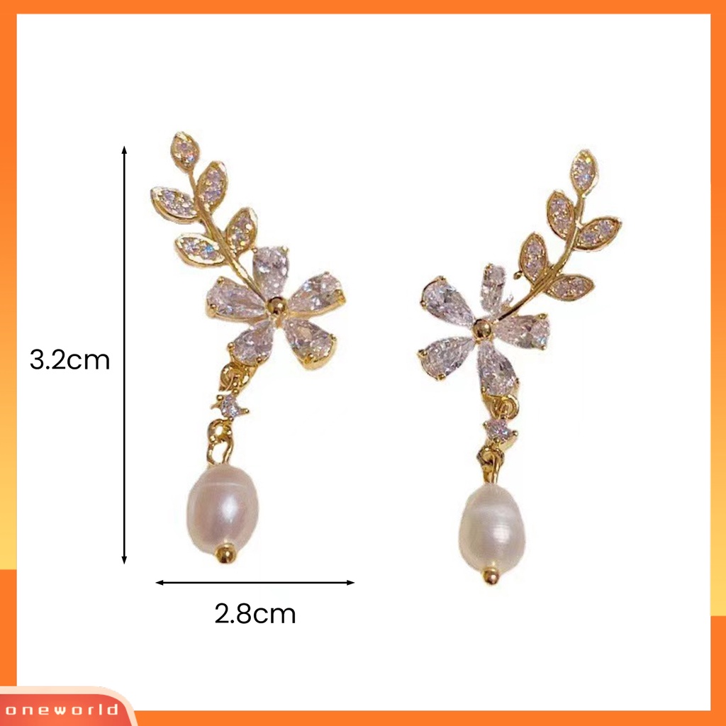 [WOD] 1pasang Anting Menjuntai Glitter Mutiara Imitasi Temperamen Manis Bentuk Bunga Daun Anting Berlian Imitasi Untuk Perjamuan