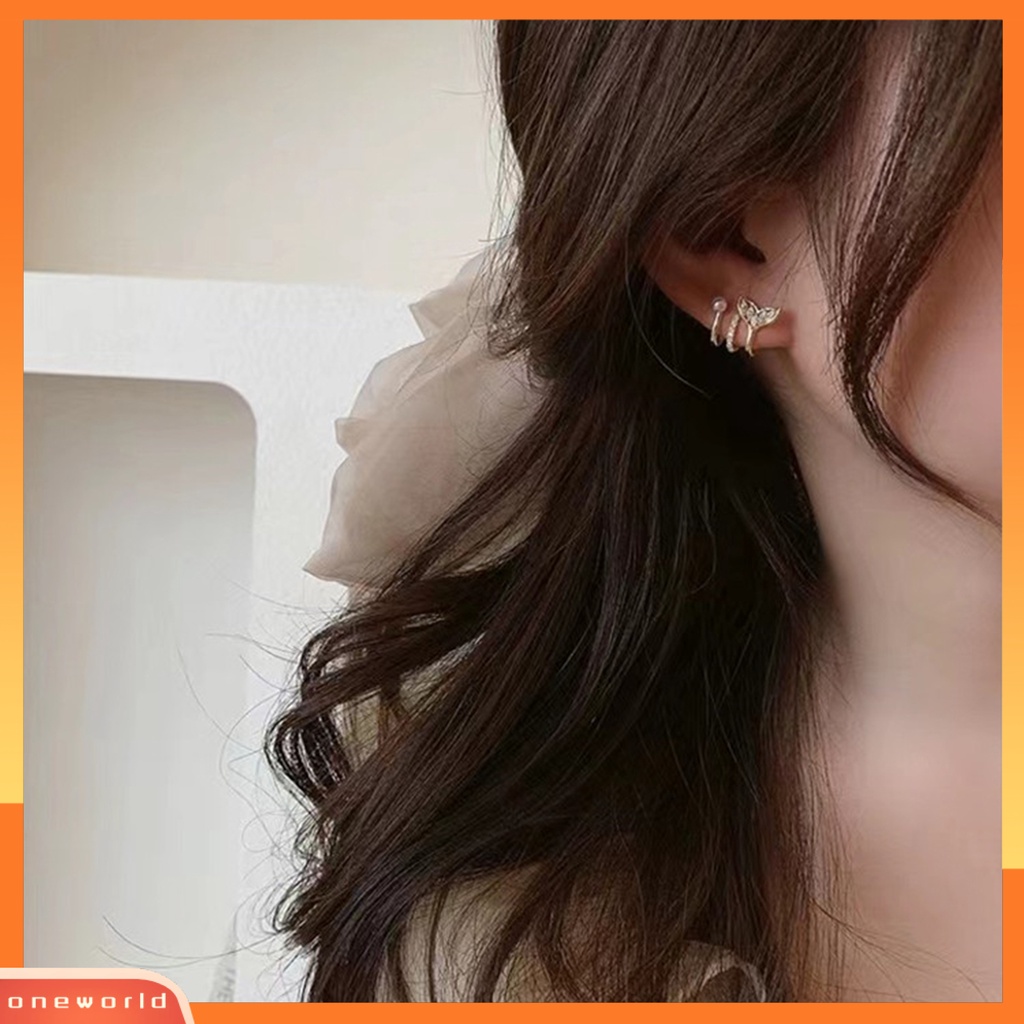 [WOD] 1pasang Manset Telinga Non-Piercing 3cakar Berkilau Tinggi Mutiara Imitasi Fishtail Desain Fashion Perhiasan Sparkling Cubic Zirconia Cartilage Earrings Untuk Perjamuan