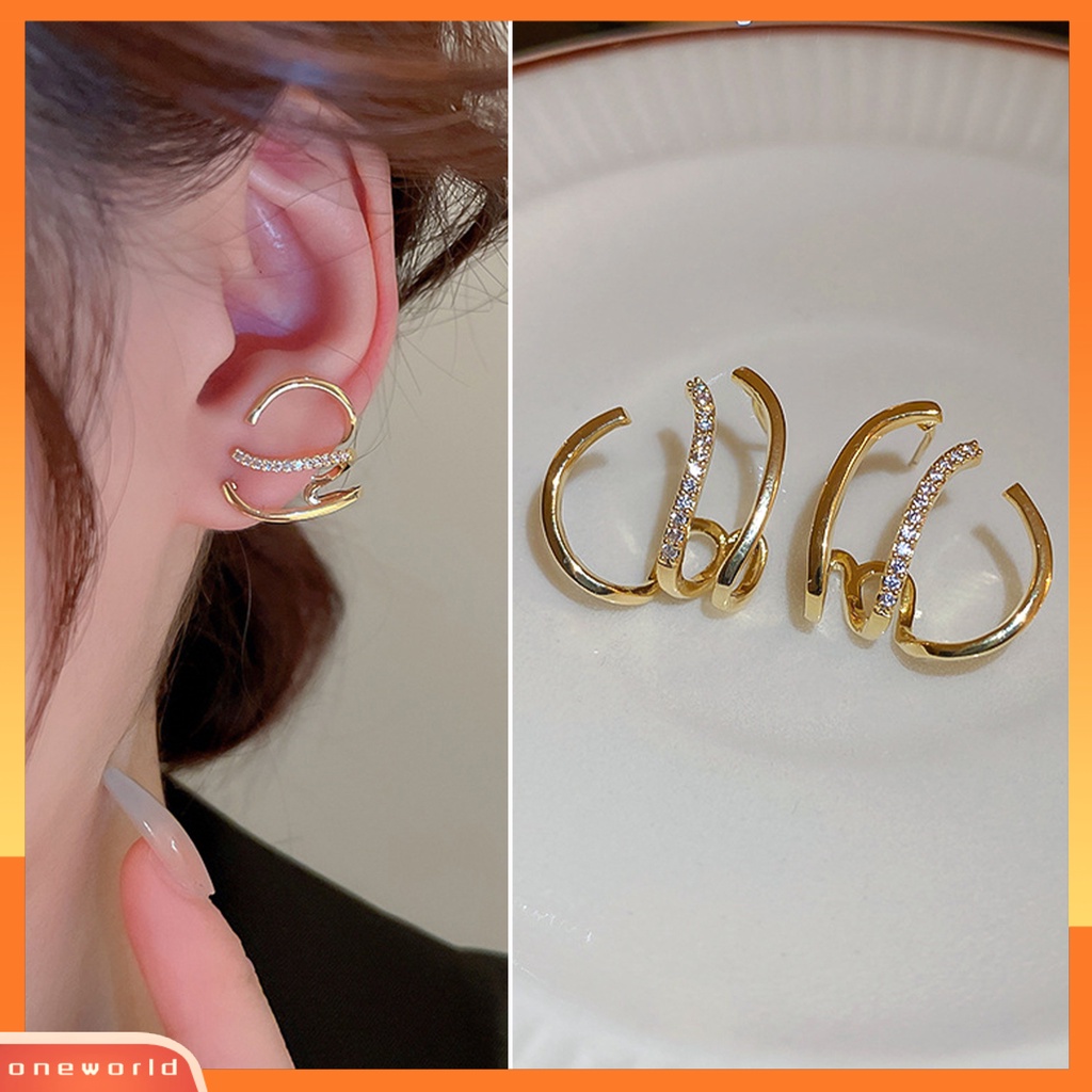 [WOD] 1pasang Anting Tusuk Electroplating Faux Zircon Hias Bentuk Cakar Tidak Teratur Piercing Hiasan Telinga Geometris Korea Fashion Wanita Cincin Telinga Untuk Pacaran