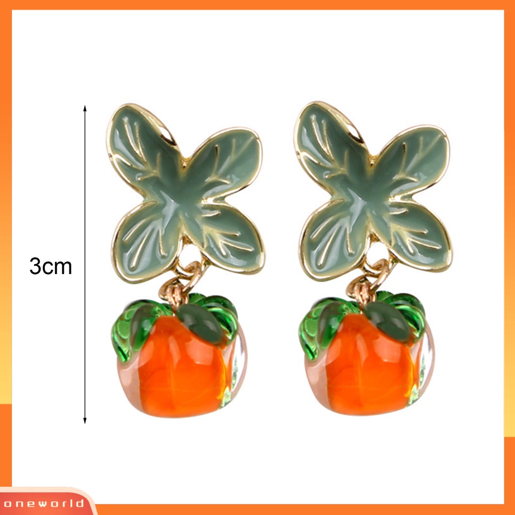 [WOD] 1pasang Anting Menjuntai Kaca Tindik Hidup Indah Buah Kesemek Drop Stud Earrings Perhiasan Acessories