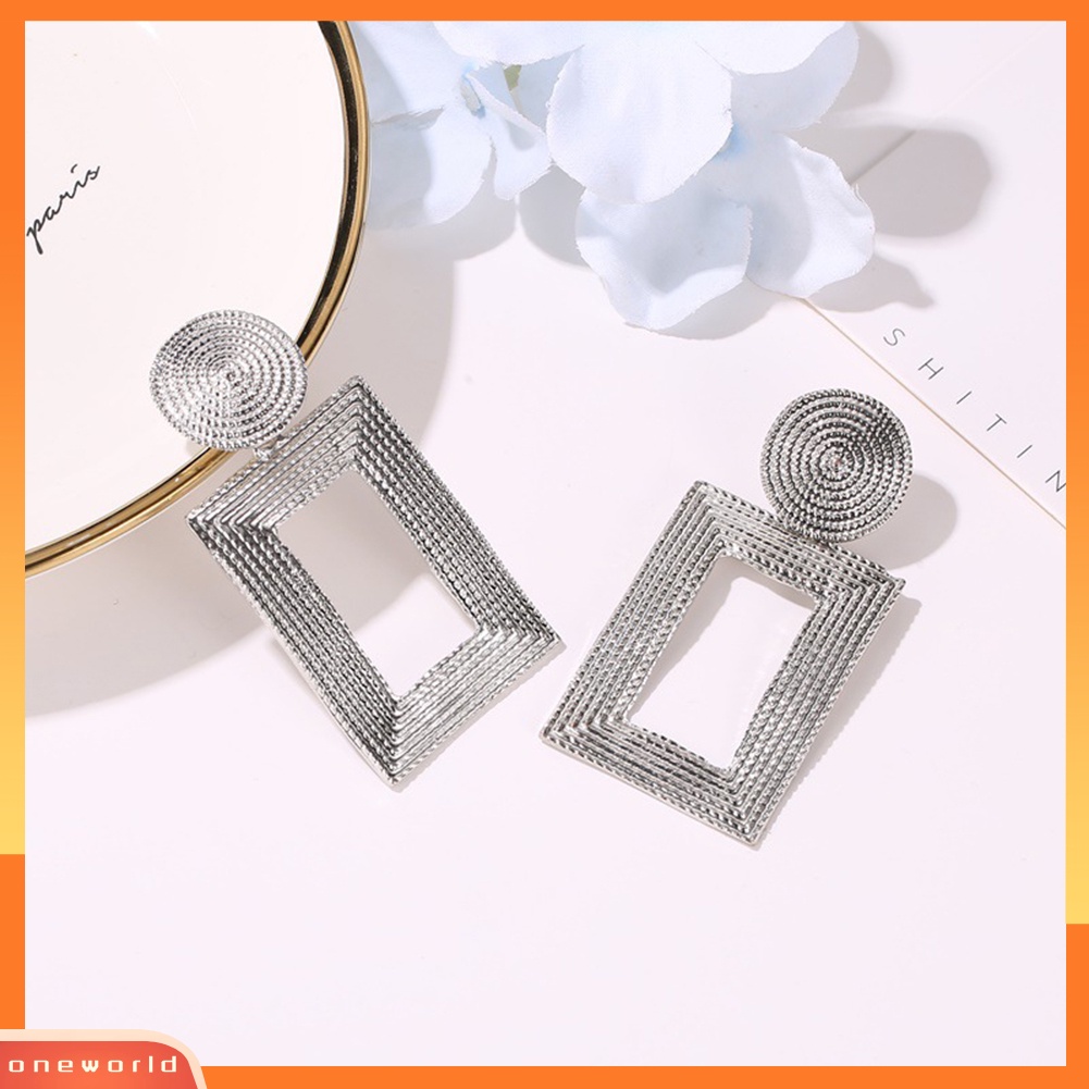 [WOD] Wanita Berongga Persegi Panjang Geometris Menjuntai Ear Stud Earrings Perhiasan Pernyataan