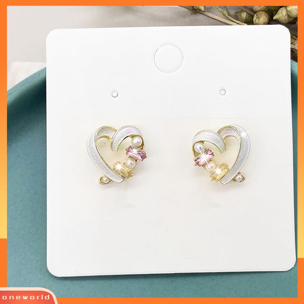 [WOD] Wanita Fashion Cinta Bentuk Hati Telinga Pejantan Mutiara Imitasi Cubic Zirconia Earrings