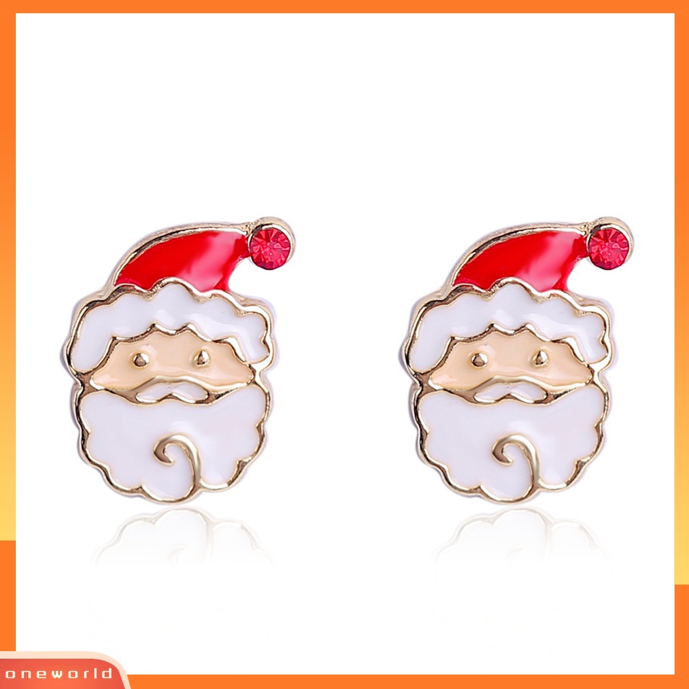 [WOD] Wanita Natal Snowflake Santa Claus Berlian Imitasi Bertatahkan Stud Anting Hadiah Xmas