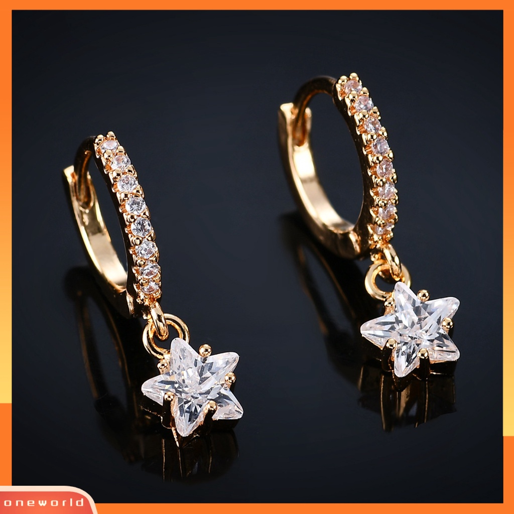 [WOD] 1pasang Anting Wanita Warna-Warni Berkilau Cubic Zirconia Star Pendant Menjuntai Earrings Untuk Pacaran