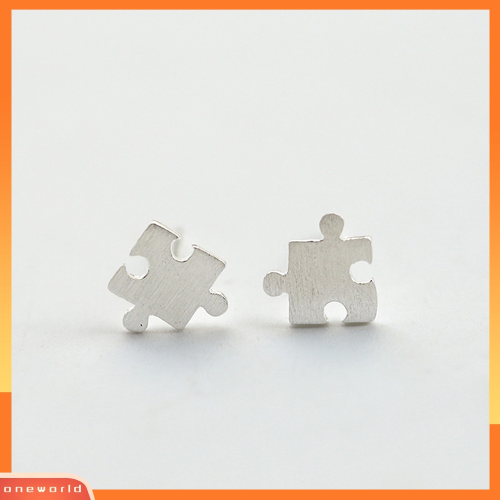 [WOD] Fashion Wanita Menggambar Permukaan Jigsaw Puzzle Bentuk Telinga Stud Anting Perhiasan