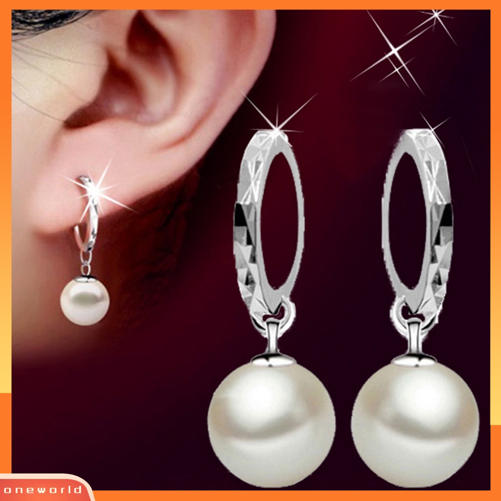 [WOD] Wanita Fashion Fuax Mutiara Menjuntai Eardrop Huggie Anting Tindik Perhiasan Hadiah