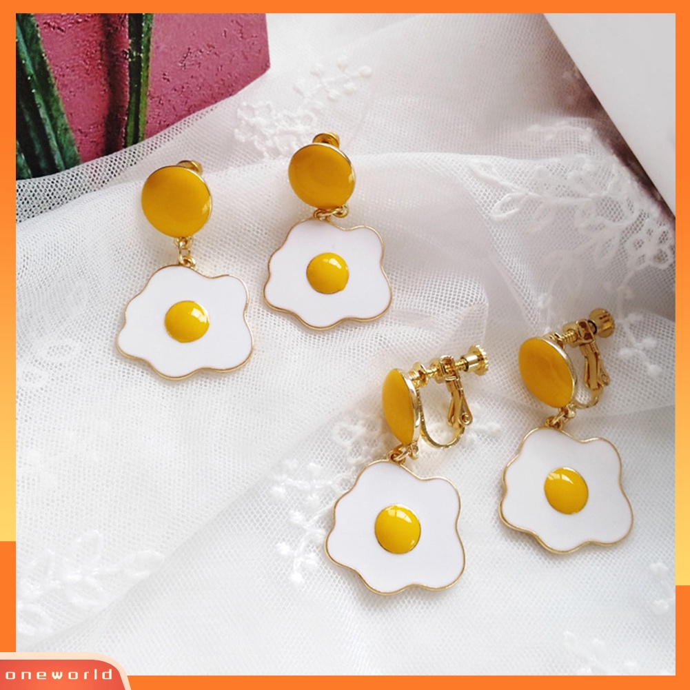 [WOD] Wanita Fashion Telur Rebus Menjuntai Stud Anting Telinga Klip Pesta Perhiasan Hadiah