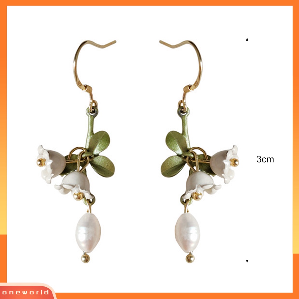 [WOD] 1pasang Drop Earrings Tulip Busur Perhiasan Mutiara Imitasi Anting Bunga Untuk Perjamuan