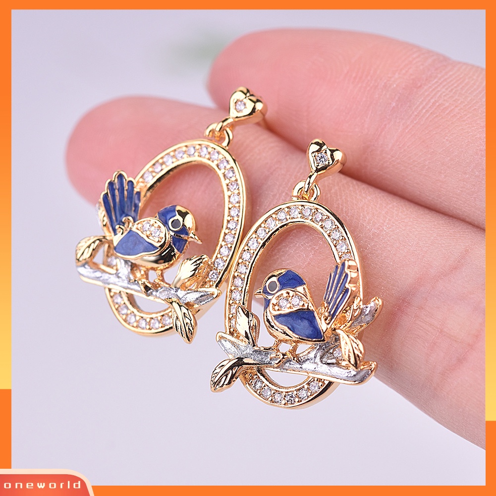 [WOD] Pesta Pernikahan Wanita Hati Berlian Imitasi Bertatahkan Lingkaran Burung Pipit Liontin Stud Earrings