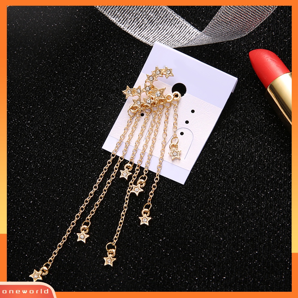 [WOD] 1pc Wanita Multi-Rantai Berlian Imitasi Bintang Liontin Telinga Jaket Pesta Pernikahan Anting