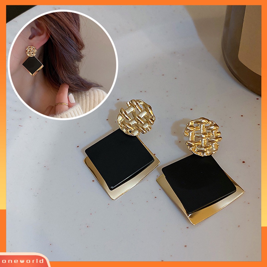 [WOD] 1pasang Anting Wanita Perhiasan Geometris Electroplating Bright Luster Stud Earrings Untuk Pakaian Sehari-Hari