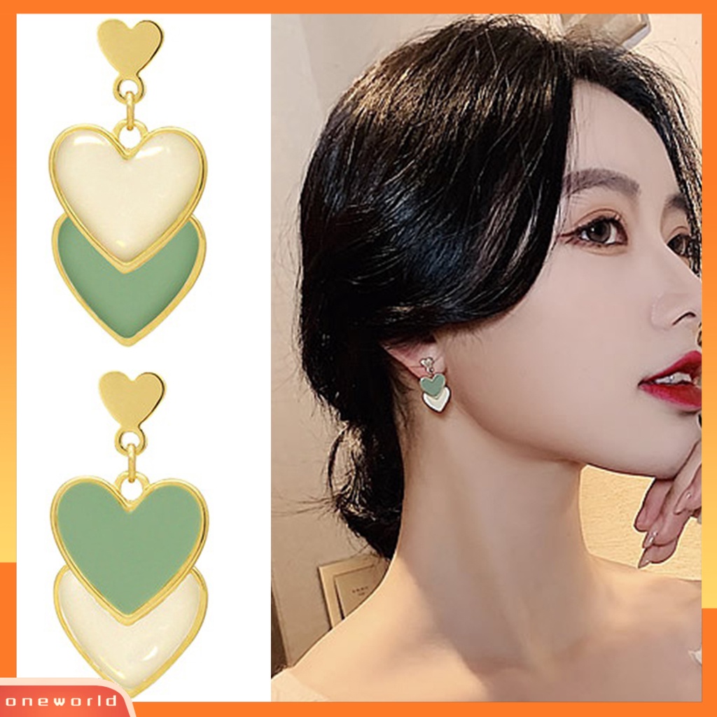 [WOD] 1pasang Anting Pejantan Wanita Menyegarkan Warna Kontras Lucu Bentuk Hati Permukaan Halus Drop Earrings Perhiasan Wanita
