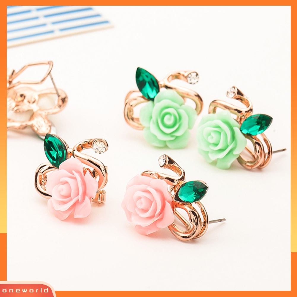 [WOD] Fashion Wanita Bunga Mawar Berlian Imitasi Ear Stud Klip Anting Perhiasan Hadiah Xmas