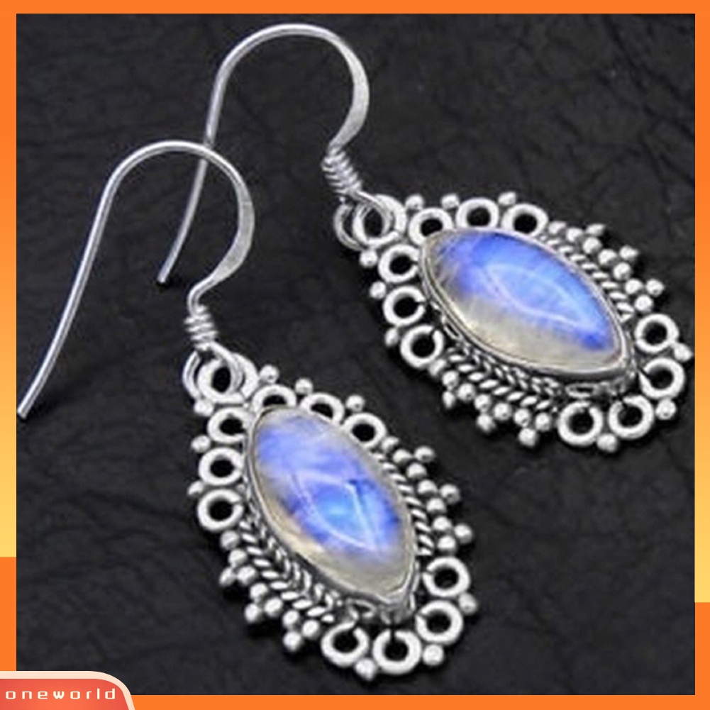 [WOD] Wanita Vintage Faux Moonstone Hias Kait Anting Perjamuan Dekorasi Perhiasan Hadiah