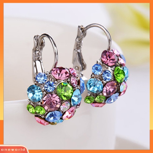 [WOD] Wanita Colorful Cubic Zirconia Ball Eardrop Leverback Earrings Perhiasan Pesta