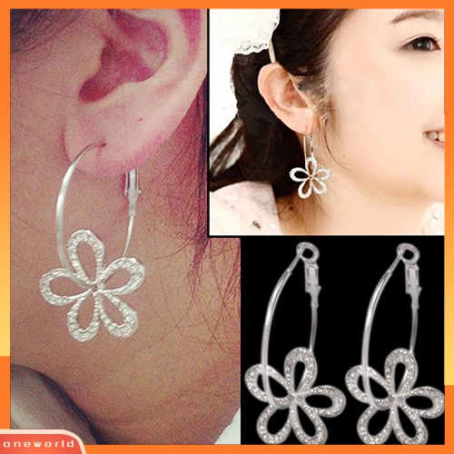 [WOD] Wanita Fashion Lucu Berongga Bunga Hoop Anting Menjuntai Berlian Imitasi Eardrop Perhiasan