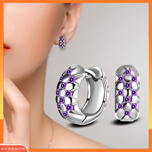 [WOD] Wanita Elegan Ungu Cubic Zirconia Ear Hoop Huggie Earrings Perhiasan Hadiah