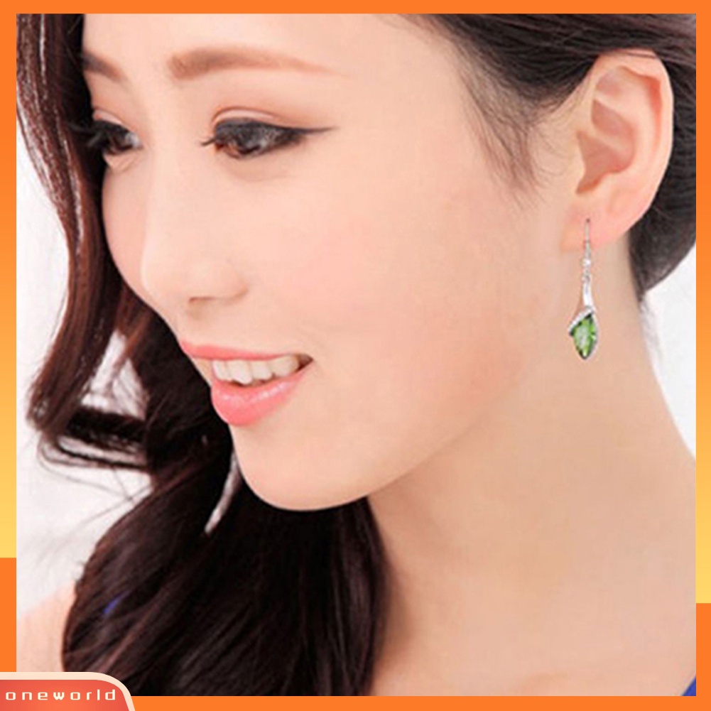 [WOD] Fashion Wanita Elegan Berlian Imitasi Mata Teardrop Menjuntai Perak Stud Hook Earrings