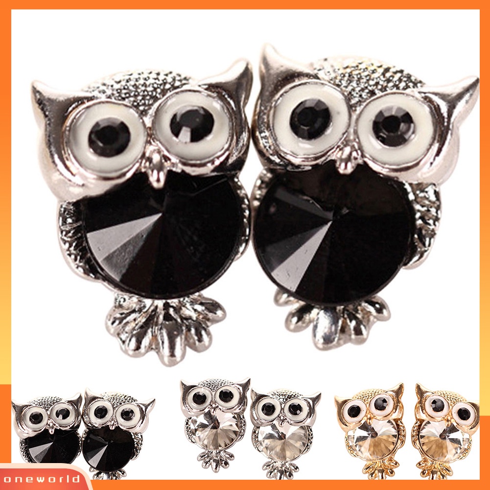 [WOD] Fashion Wanita Owl Cubic Zirconia Alloy Ear Stud Earrings Perhiasan Charms Hadiah