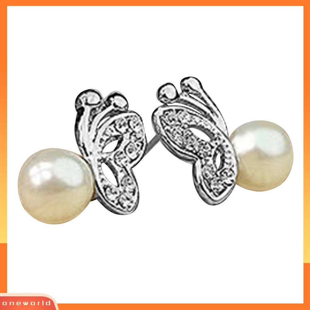 [WOD] Wanita Indah Lucu Manis Berlian Imitasi Kupu-Kupu Perhiasan Anting Mutiara Imitasi