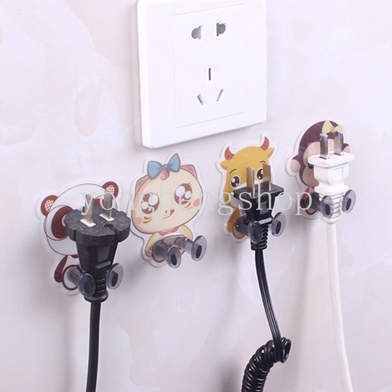 Lucu Kartun Hewan Colokan Listrik Kait Socket Holder Bebas Pukulan Kabel Holder Kabel Listrik Dinding Kait Gantungan Rumah Rak Penyimpanan Dapur