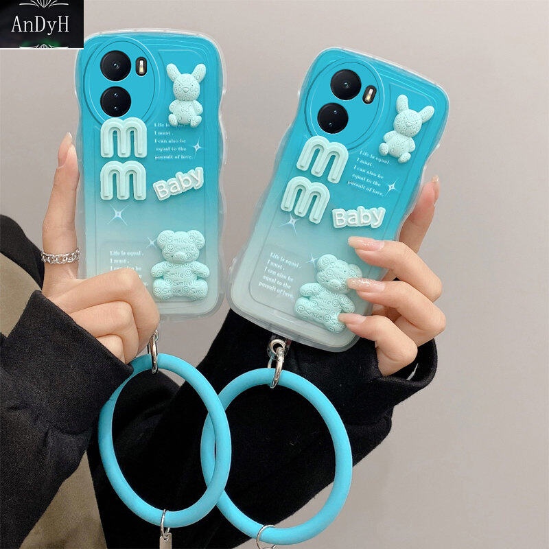 Andyh Desain Baru Untuk Vivo Y16 Y02S Case 3D Cute Bear+ Gelang Warna Solid Fashion Premium Gradient Soft Phone Case Silikon Shockproof Casing Pelindung Penutup Belakang