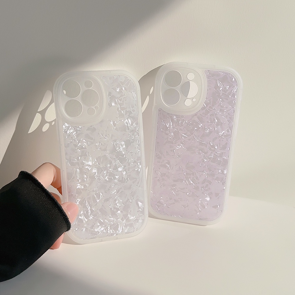 Ins Putih Ungu Blingbling Pola Shell Silikon Case Untuk Iphone SE2020 7/8 Plus 14x XR XM 11 12 MINI 13 PRO MAX Casing Cover Pelindung AT0307