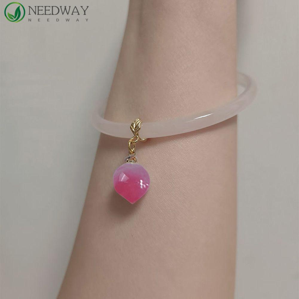 Needway Wanita Gelang Manis Vintage Peach Teman Hadiah Tergantung Cina Hanfu Bangles