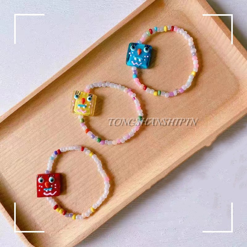 Kartun Monster Kecil Warna-Warni Gelang Manik-Manik Perempuan Korea ns Kecil Segar Manis Temperamen Gelang Pacar Pasangan Gelang