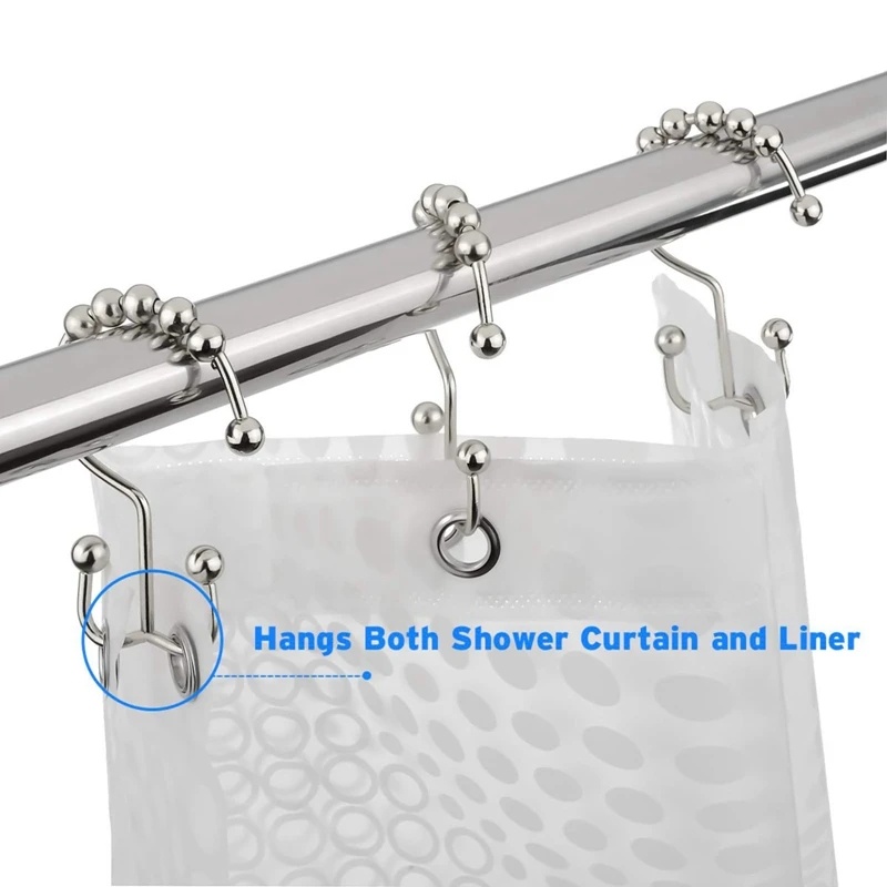 Pengait Shower Curtain Multifungsi Mudah Dipasang/Cincin Tirai Shower Anti Karat Untuk Dapur Kamar Mandi/Logam Tahan Lama Berkualitas Tinggi Double Glide Shower Curtain Bars Hook