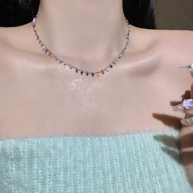 Roselife Korea Musim Panas Trendi Warna-Warni Resin Manik-Manik Choker Kalung Untuk Wanita Gadis Manik-Manik Pelangi Tulang Selangka Rantai Kalung Perhiasan Aksesoris