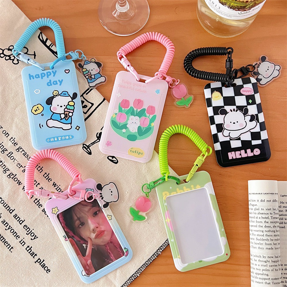 ღ Penutup Kartu Lucu Anime Pvc Card Holder Student School Card Bus Meal Card Cover Pelindung Id Card Credit Storage Case Keychain Accessories