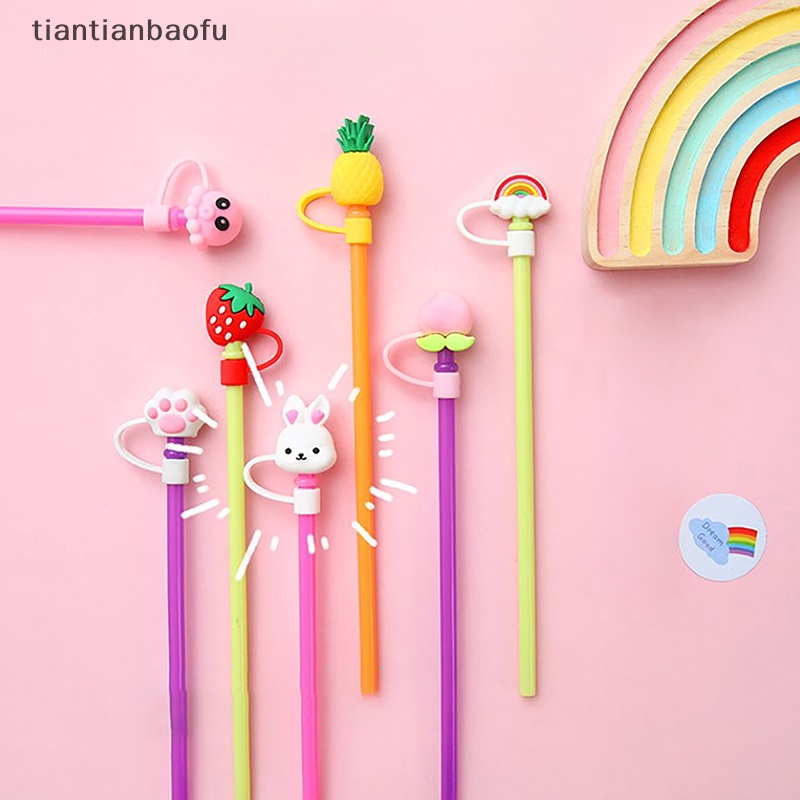 [tiantianbaofu] Sedotan Silikon Plug Sedotan Kartun Minum Tutup Debu Straw Tips Cover Sedotan Butik