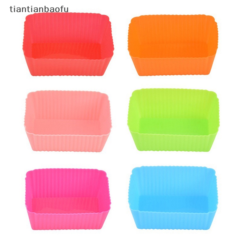 [tiantianbaofu] 6 Pcs Silikon Persegi Panjang Cetakan Kue Muffin Lembut Cupcake Liner Bake Cup Mold Butik