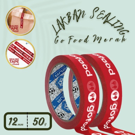 [SC] LAKBAN / ISOLASI / SELOTIP / SEALING TAPE GOFOOD 12MM 50YARD - GOFOOD MERAH