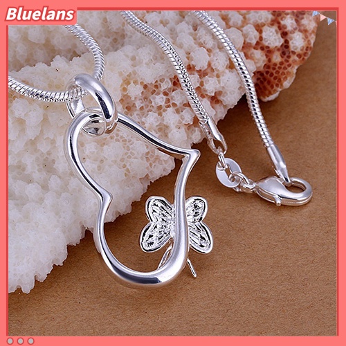 [BLS] Perhiasan Wanita925 Sterling Perak Berongga Hati Kupu-Kupu Liontin Kalung