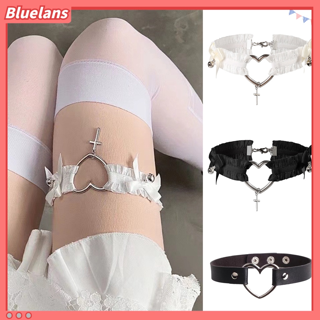 [BLS] Wanita Choker Gothic Punk Gaya Sexy Elastis Lonceng Cosplay Bondage Lace Heart Ikatan Simpul Silang Kaki Cincin Garter Belt Perhiasan Untuk Pakaian Sehari-Hari