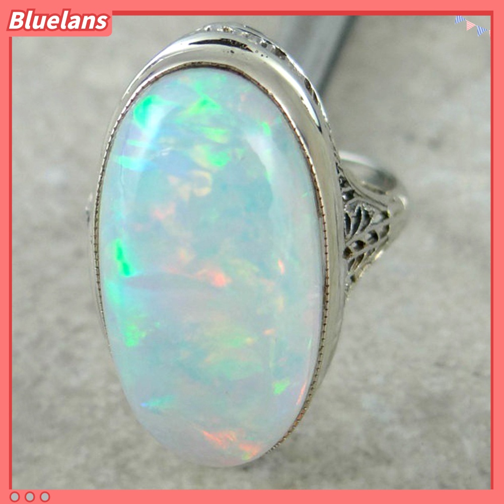 [BLS] Wanita Vintage Besar Buatan Opal Cincin Tunangan Hadiah Perhiasan Anniversary