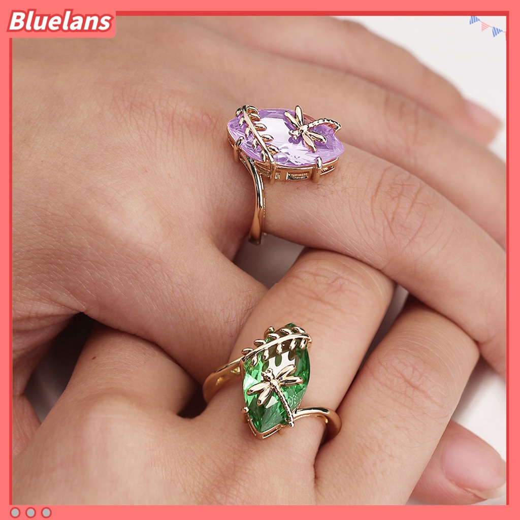 [BLS] Cincin Berlian Imitasi Transparan Emerald Faux Gemstone Dragonfly Decor Ring Untuk Pernikahan