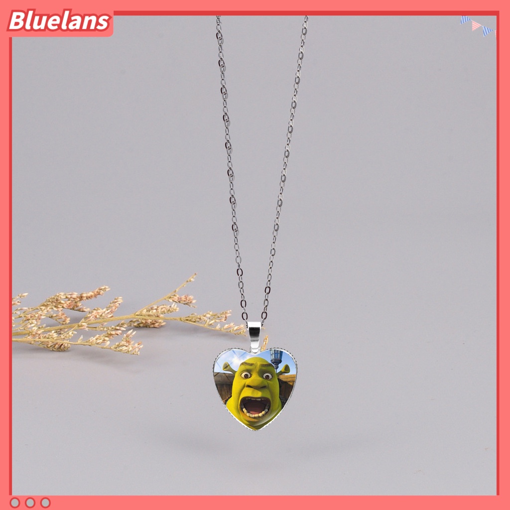 [BLS] Liontin Kalung Hati Motif Kartun Shrek Perhiasan Kilau Cerah Kalung Dapat Disesuaikan Untuk Ulang Tahun